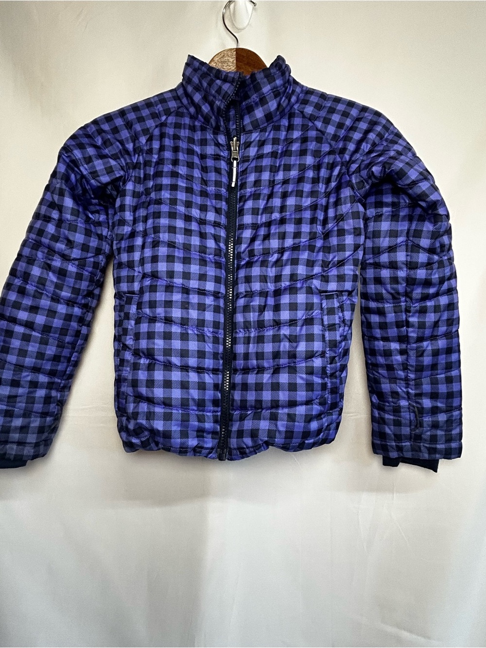 Columbia Omni-Heat Purple and Black Plaid Puffer Jacket Girls Size Small 8